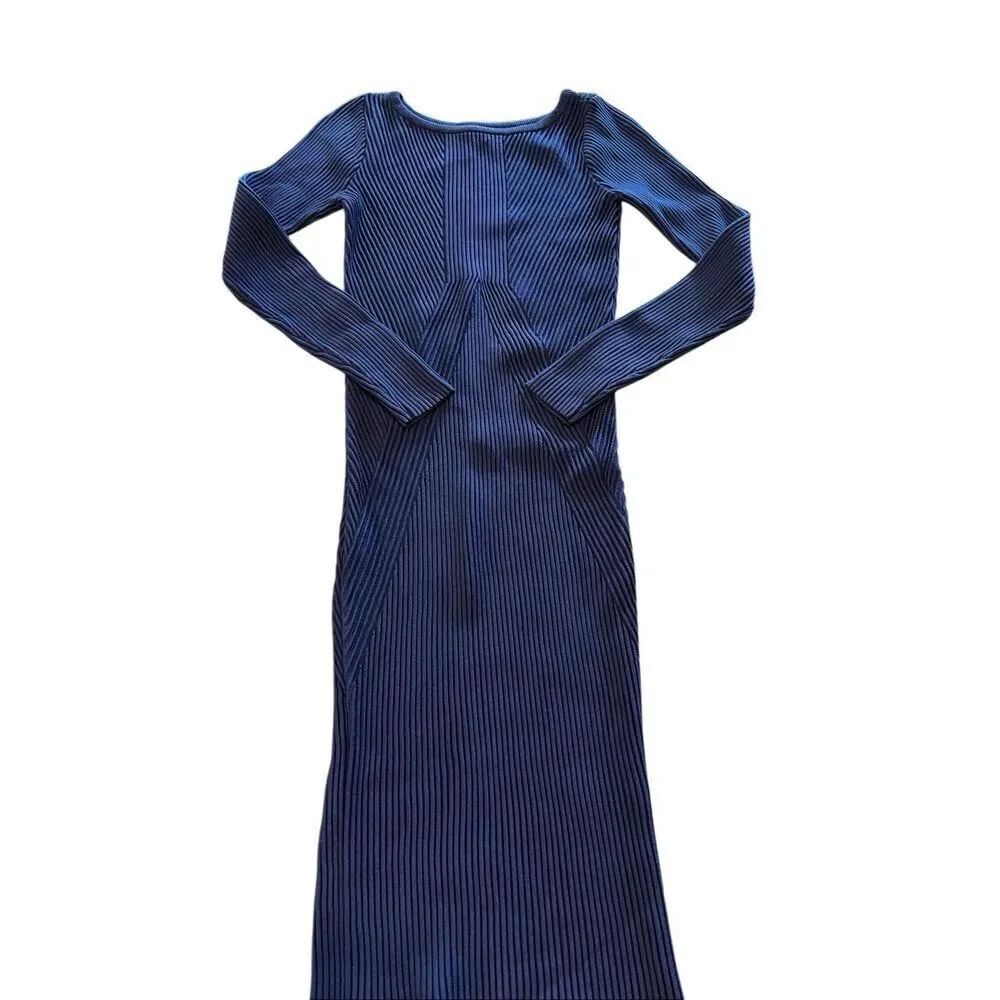 Nicole Miller Atelier Women's Ribbed Knit Long Sleeve Knit Dress Navy Blue Small